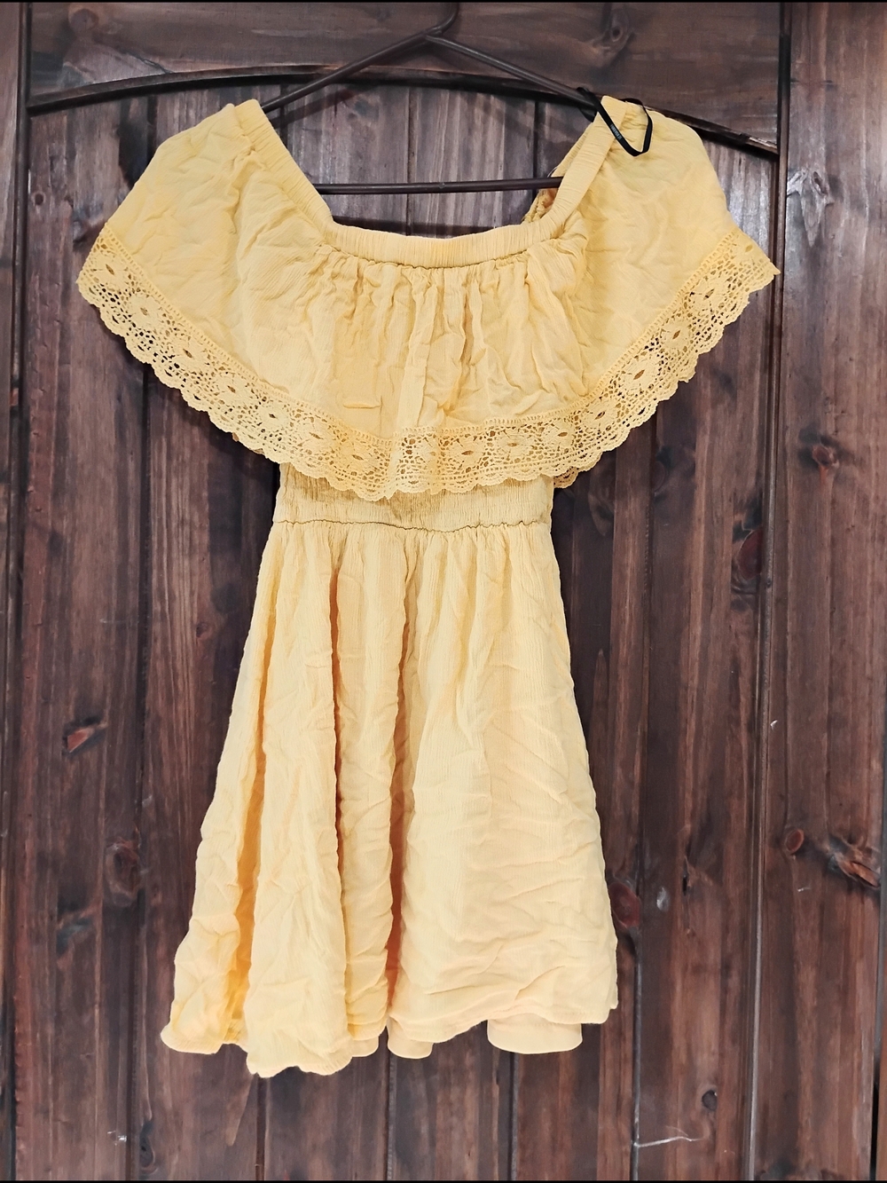 Forever 21 Yellow Off-Shoulder Lace-Trim Women's S Dress